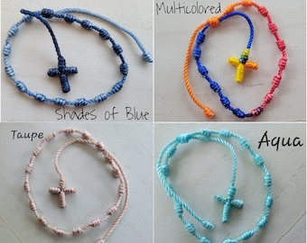 Knotted Cross Bracelet, String Jewelry, Prayer Bracelet, Rosary Bracelet, Religious Gifts, Bracelet with Cross, String Bracelets