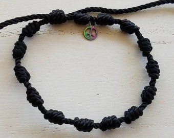 Peace Sign Bracelet, String Bracelet, Peace Sign Charm, Adjustable Bracelet, Peace Signs, Peace Sign Jewelry, StringNBeads, Nylon Bracelet