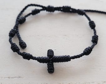 Knotted Center Cross Bracelet, String Jewelry, Prayer Bracelet, Rosary Bracelet, Religious Gifts, Bracelet with Cross, String Bracelets