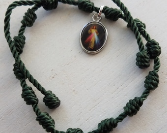 Knotted Bracelets, Catholic Picture Charm, Adjustable Bracelets, Catholic Bracelets, Simple String Bracelets, Catholic Image Charm Bracelet