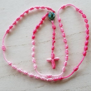 TODDLER KID&#39;S SIZE Knotted Rosary, Rosary For Kids, Catholic Rosary for Kids, Baptism Gift, Children&#39;s Rosary, String Rosary with Image