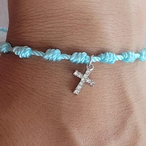 String Bracelet with Cross, Rhinestone Cross Charm, StringNBeads, Cross Charm Bracelet, Adjustable String Bracelet, Religious Gift, Cross