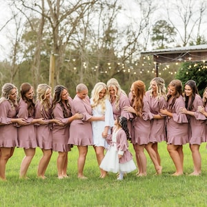 Bridesmaid Robes| Bridal Party Gifts | Bride Robe| Maid of Honor Gift| Bridesmaid Proposal Satin Robes for Wedding Morning (Ruffle Robe)