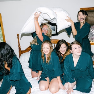 Bridesmaid robe personalized gifts for her bridal party gift emerald green wedding robe for bridesmaid proposal maid of honor (Ruffle Robe)