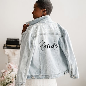 Bridal Gift// Bride Denim Jacket// Custom Bridal Pearl Coat Jacket// Mrs Bride Denim Jacket// Bachelorette Party Outfits- (Denim Jacket)