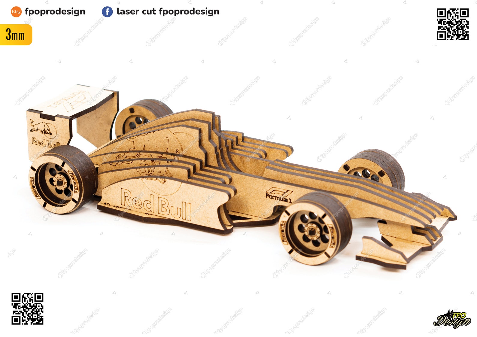 F1 Car Formula 1 Car 3D Car 3D Puzzle Laser Cut File Etsy