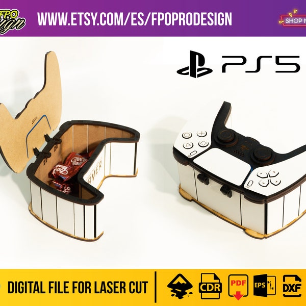 Caja de madera en forma de control de playstation 5, archivos corte láser para dulces regalos, playstation 5 box, svg, eps, pdf, dxf, gamer