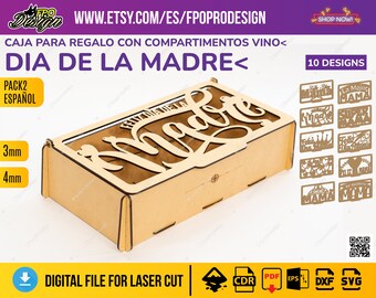 Wooden wine box, 12 designs in English, gifts for special occasions, love phrases, 3mm, 4mm laser cut vector file