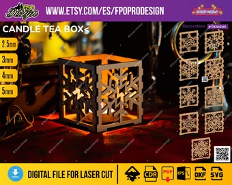 Christmas candle holder snowflakes, candle, tea table light christmas box 9 designs, flat svg laser cut files candle box