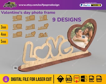 Portarretratos día San Valentin día de los enamorados día del amor y la amistad cuadro para fotografías plano corte láser archivos glowforge