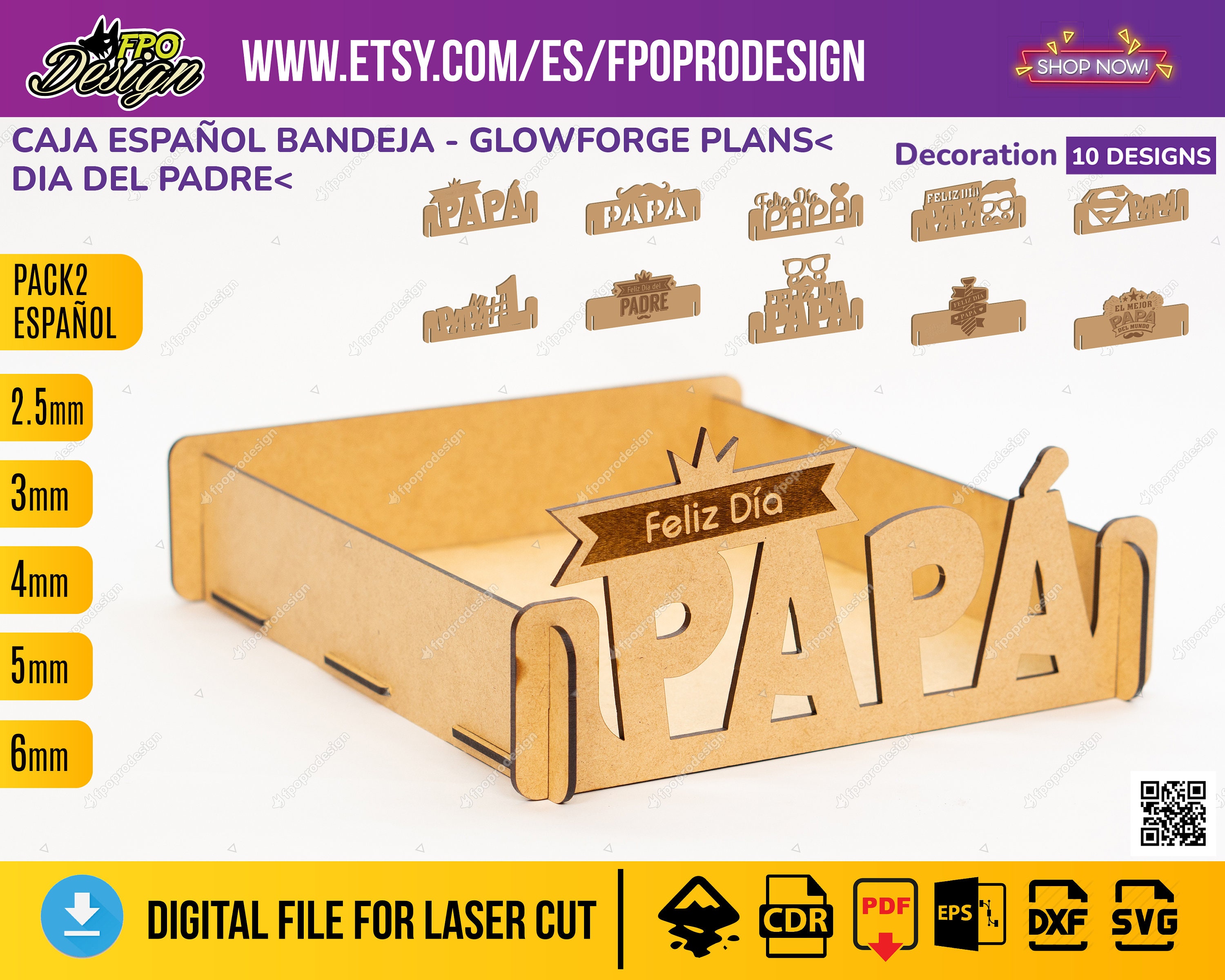 Pk2-ES Día del padre Caja de madera vector corte láser tipo - Etsy México