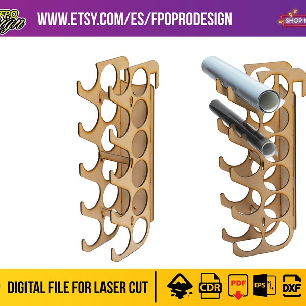 Porte-rouleau de vinyle, fichiers découpés au laser, parfait pour optimiser les espaces de stockage pour les rouleaux de vinyle svg, eps,