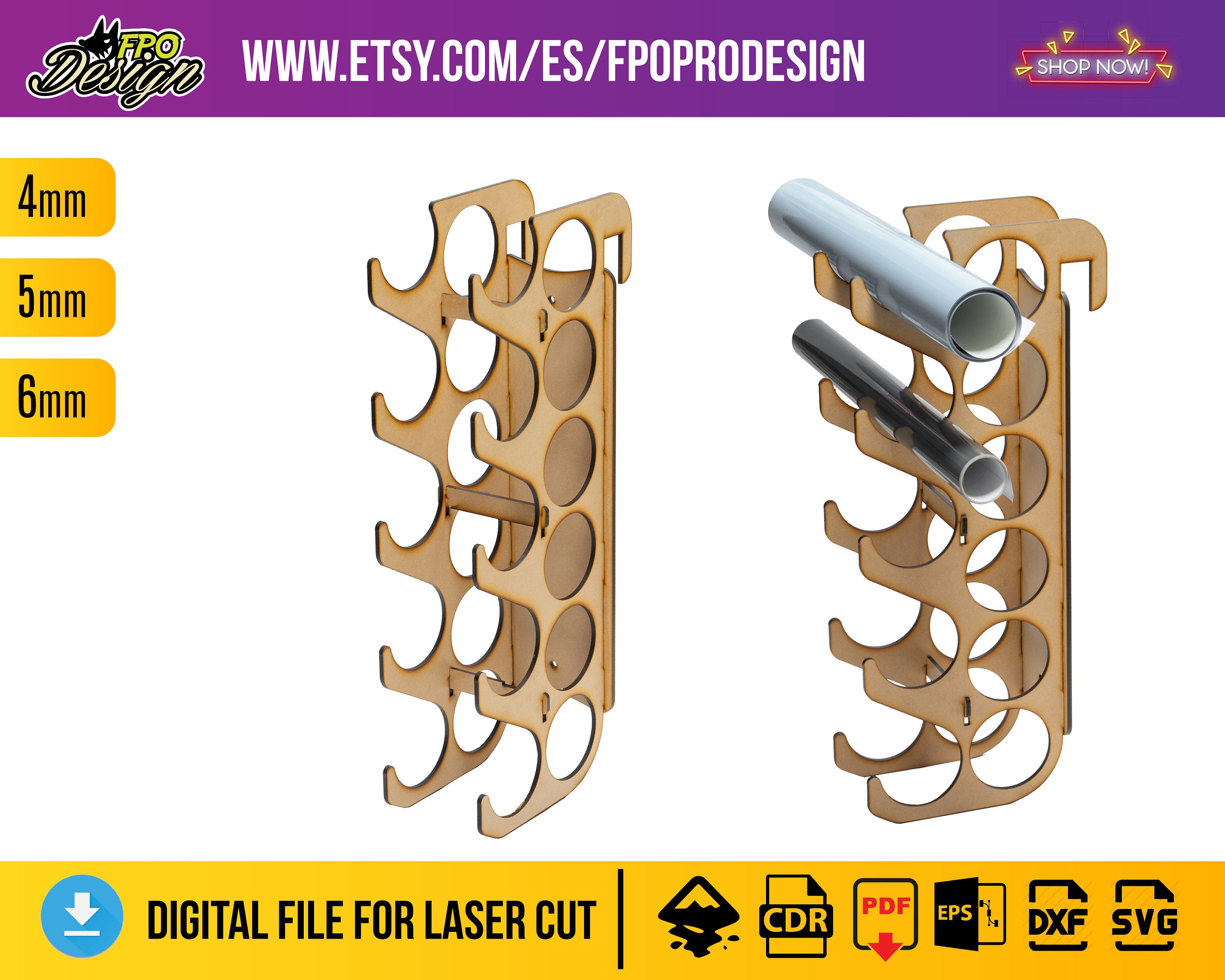 Vinyl Roll Holder, Laser Cut Files, Perfect for Optimizing Storage Spaces  for Vinyl Rolls Svg, Eps, Dxf, Cdr, Glowforge Files Plans Vector 