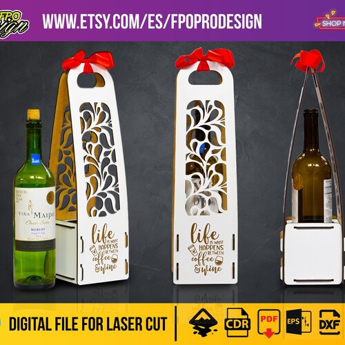 Laser Cut Wooden Wine Gift Box Svg Bottle Gift Wine Etsy