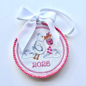 Baby Girl Stork Ornament, New Baby Ornament, It’s a Girl Ornament, Baby Stork Ornament, Baby Announcement Ornament, Christmas Ornament