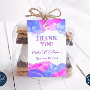 gender reveal favor tag template, editable thank you tags, printable treat bag labels, personalized gift tags, gender reveal favors tfp47