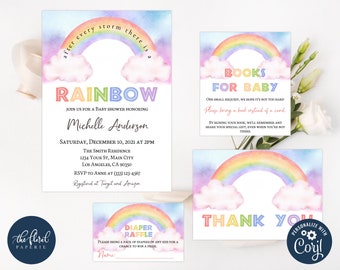 Rainbow Baby Shower Invitation Template, Gender Neutral Bundle (Digital Download)