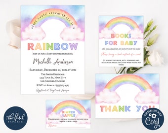 rainbow baby shower invitation template, gender neutral baby shower set, printable baby shower invites bundle,  baby shower theme, TFP14