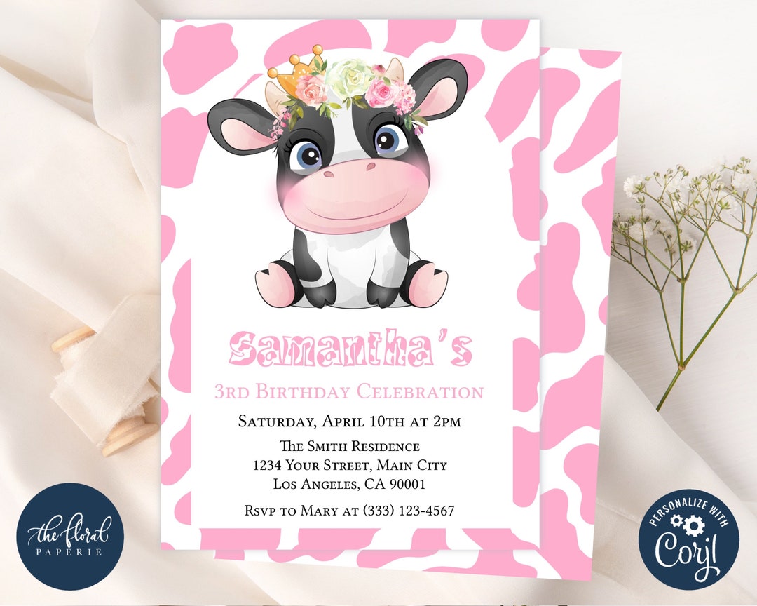 Cow Birthday Invitation Template Editable Cow Birthday Etsy Il 1080xN.4851508613 Gegp
