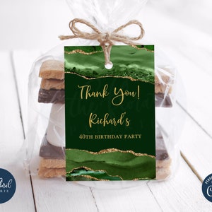 green and gold birthday favor tags template, editable birthday gift tag, printable birthday labels, thank you tags, personalized tag tfp24