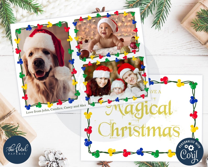 Mouse Head Christmas Lights Card Template Printable String Etsy