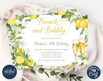 Modèle d'Invitation pour le brunch citron, invitation à une fête d'anniversaire sur le thème des agrumes (téléchargement numérique)