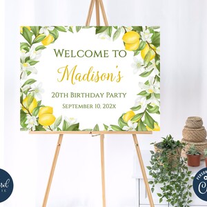 lemon Welcome Sign template,  citrus themed party, personalized welcome signs, lemon themed party, lemon floral welcome sign