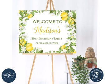Lemon Floral Welcome Sign Template, Citrus Party Poster (Digital Download)