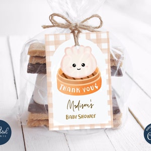 dumpling favor tags template, editable baby shower gift tags, printable dumpling favor labels, thank you tags, bao dumpling baby shower