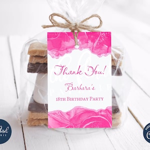 hot pink birthday favor tags template, editable birthday gift tags, printable birthday labels, thank you tags, personalized tags TFP49