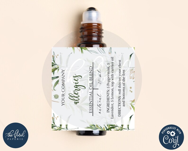 Essential Oil Label Template Printable Greenery Essential Oil | Etsy