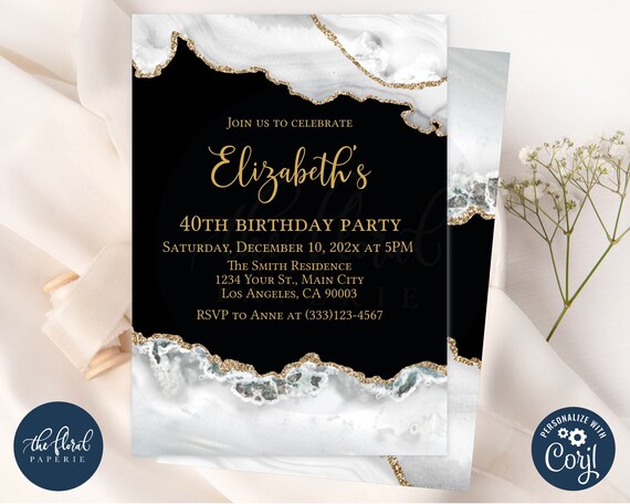 Black and White Birthday Invitation Template Editable Any Age - Etsy