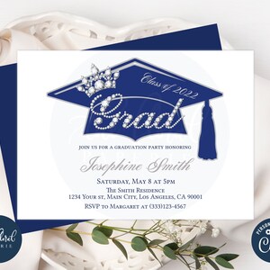 Graduation Party Invitation Template Editable Navy Blue and Etsy