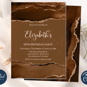 shades of melanin birthday invitation template, editable any age birthday invitation, agate invitation, shades of brown invitation TFP38