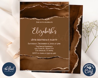 shades of melanin birthday invitation template, editable any age birthday invitation, agate invitation, shades of brown invitation TFP38