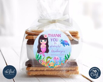 mermaid birthday favor tag template, editable mermaid thank you tags, mermaid treat bag labels, mermaid gift tags, mermaid favor label tfp11