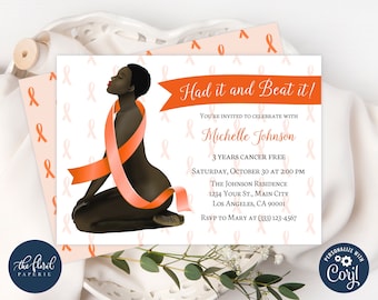 Leukemia Survivor Invitation Template, Orange Cancer Ribbon (Editable Digital Download)