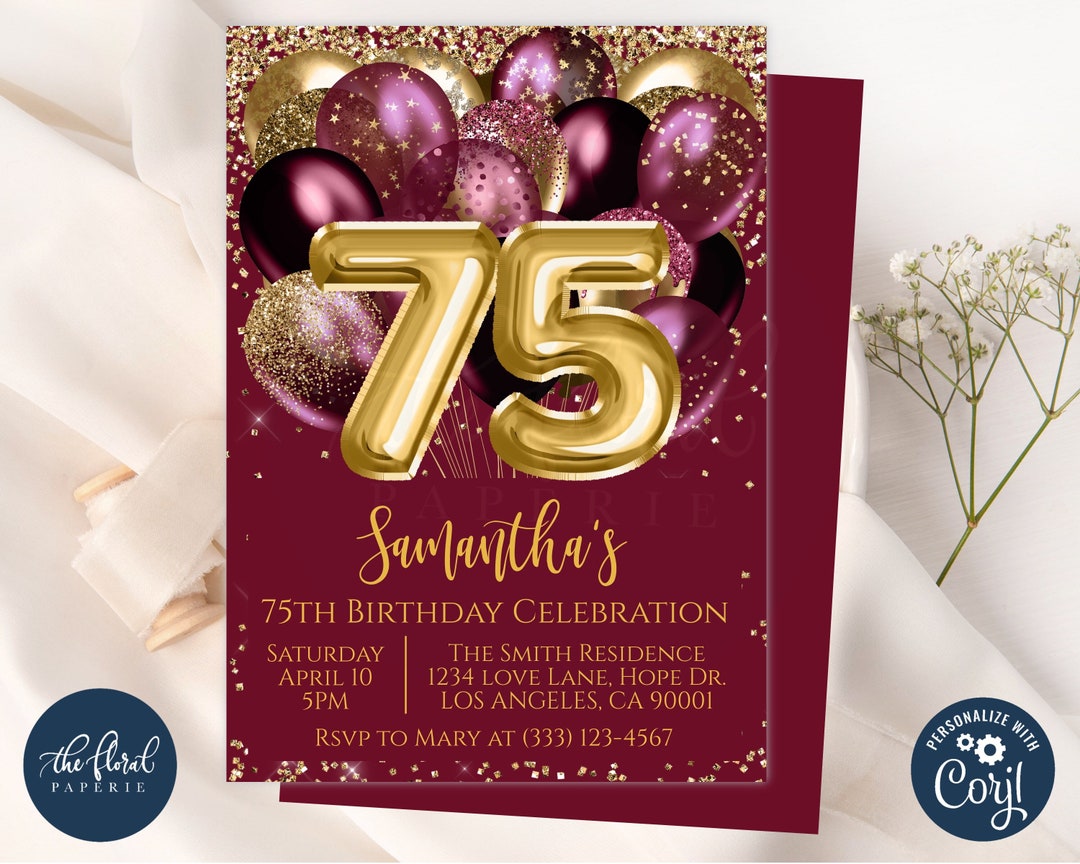 75th-birthday-invitation-template-burgundy-and-gold-birthday-editable