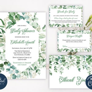 eucalyptus baby shower invitation template, greenery baby shower invites, eucalyptus shower invites, eucalyptus baby shower bundle