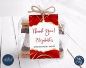 Red and Gold Birthday Favor Tags Template, Editable Gift Tags (Digital)