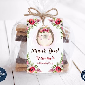 Plantilla de etiqueta de regalo de erizo, etiquetas de agradecimiento de erizo editables, etiquetas para bolsas de regalo imprimibles, etiquetas de regalo personalizadas, regalo de cumpleaños de erizo