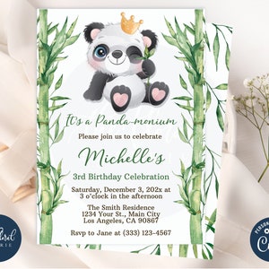 Panda Birthday Invitation Template , Editable Girl Birthday Invites ...