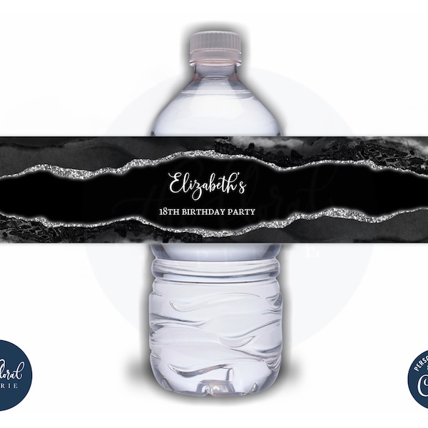 Black and Silver Water Bottle Label - Etsy