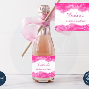 hot pink mini champagne label template, editable wine bottle labels, printable wine bottle stickers, shades of pink wine party favors TFP49