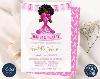 Breast Cancer Survivor Invitation, Pink Ribbon Design (Editable Template)