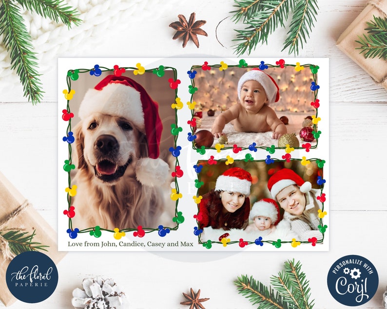 Mouse Head Christmas Lights Card Template Printable String Etsy