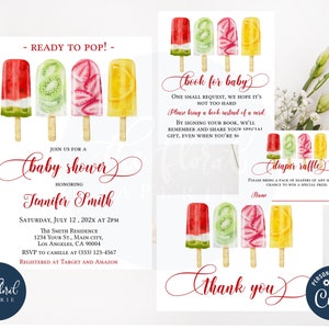 popsicle baby shower invitation template bundle , editable summer baby shower invitation set, ready to pop baby shower invites, pop on over