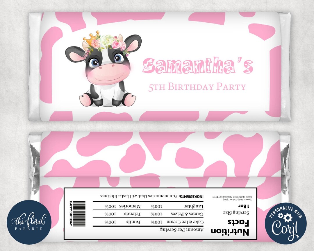 Cow Chocolate Wrapper Template, Editable Cow Candy Bars Wrapper, Cow ...