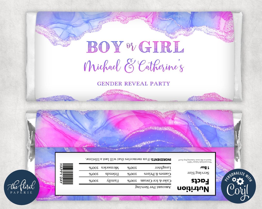 Gender Reveal Chocolate Wrapper Template, Editable Candy Bars Wrapper ...