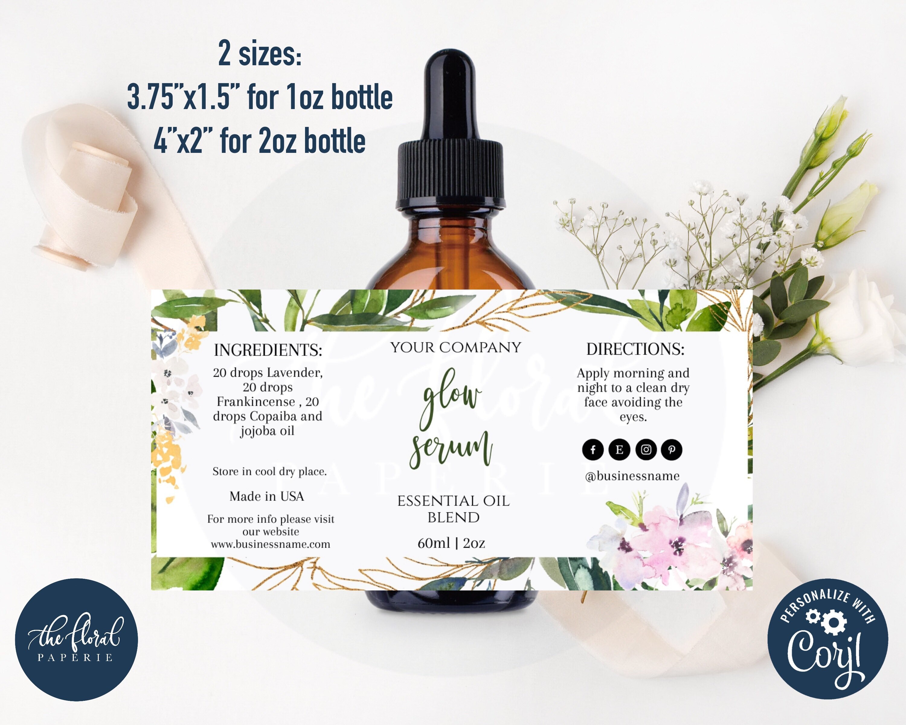 Essential Oil Dropper Bottle Label Template Printable Etsy